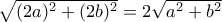 \sqrt {(2a)^2+(2b)^2}= 2\sqrt {a^2+b^2}