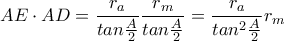 AE\cdot  AD=\dfrac{r_a}{tan\frac{A}{2}}\dfrac{r_m}{tan\frac{A}{2}}=\dfrac{r_a}{tan^2\frac{A}{2}}r_m