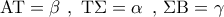 {\rm A}{\rm T} = \beta \,\,,\,\,{\rm T}\Sigma  = \alpha \,\,\,,\,\Sigma {\rm B} = \gamma