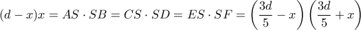 \displaystyle{(d-x)x= AS\cdot SB= CS\cdot SD = ES\cdot SF= \left ( \dfrac {3d}{5}-x\right) \left ( \dfrac {3d}{5}+x\right)}