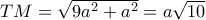 TM = \sqrt {9{a^2} + {a^2}}  = a\sqrt {10} 