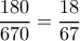 \dfrac{180}{670}=\dfrac{18}{67}
