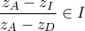 \displaystyle{\frac{z_A-z_I}{z_A-z_D}\in I}