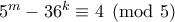 5^m-36^k\equiv 4\pmod5 5^m-36^k\equiv 4\pmod5