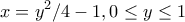 \displaystyle{x=y^2/4-1,0\le y\le 1}