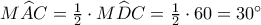M\widehat{A}C=\frac{1}{2}\cdot M\widehat{D}C=\frac{1}{2}\cdot 60=30^{\circ}