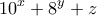 \displaystyle{10^x + 8^y + z}