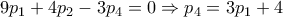 9p_1 +4p_2 -3p_4 =0\Rightarrow p_4 =3p_1 +4