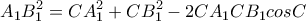  \displaystyle A _{1}B_{1}^{2}=CA_{1}^{2}+CB_{1}^{2}-2CA_{1}CB_{1}cosC 