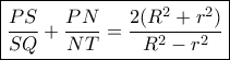 \boxed{\frac{{PS}}{{SQ}} + \frac{{PN}}{{NT}} = \frac{{2({R^2} + {r^2})}}{{{R^2} - {r^2}}}}