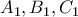 \displaystyle{A_1,B_1, C_1} \displaystyle{A_1,B_1, C_1}