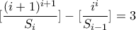 \displaystyle{[\frac{(i+1)^{i+1}}{S_i}]-[\frac{i^i}{S_{i-1}}]=3}