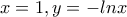 x=1,y=-lnx