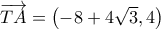 \overrightarrow {TA}  = \left( { - 8 + 4\sqrt 3 ,4} \right)