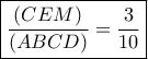\boxed{ \frac{{(CEM)}}{{(ABCD)}} = \frac{3}{{10}}}