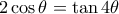 2\cos\theta=\tan4\theta   2\cos\theta=\tan4\theta