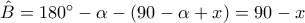 \hat{B} = 180^{\circ}-\alpha - (90^{\circe}-\alpha +x})=90^{\circe}-x