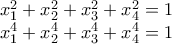 \displaystyle{ \begin{matrix} 
x_1^2+x_2^2+x_3^2+x_4^2=1\\  
x_1^4+x_2^4+x_3^4+x_4^4=1 
\end{matrix}}