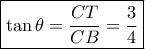 \boxed{\tan \theta  = \dfrac{{CT}}{{CB}} = \dfrac{3}{4}}