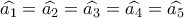 \widehat {{a_1}} = \widehat {{a_2}} = \widehat {{a_3}} = \widehat {{a_4}} = \widehat {{a_5}}
