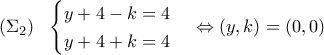 (\Sigma_2) \ \ \begin{cases}  
y+4-k=4 \\ y+4+k=4  
\end{cases} \Leftrightarrow (y,k)=(0,0)