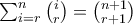 \sum_{i=r}^n{{i}\choose{r}}={{n+1}\choose{r+1}}