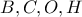  B,C,O,H 
