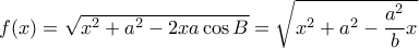 f(x) = \sqrt {x^2+a^2-2xa \cos B }=  \sqrt {x^2+a^2- \dfrac {a^2}{b}x
