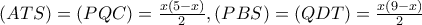 (ATS)=(PQC)=\frac{x(5-x)}{2}, (PBS)=(QDT)=\frac{x(9-x)}{2}