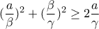\displaystyle{(\frac{a}{\beta})^2 +(\frac{\beta}{\gamma})^2 \geq 2\frac{a}{\gamma}}