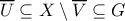 \overline{U}\subseteq X\setminus\overline{V}\subseteq G
