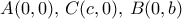 A(0,0), \, C(c,0), \, B(0,b)