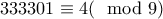 333301\equiv 4(\mod 9)