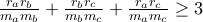 \frac{r_ar_b}{m_am_b}+\frac{r_br_c}{m_bm_c}+\frac{r_ar_c}{m_am_c}\geq 3