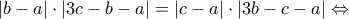 \left| {b - a} \right| \cdot \left| {3c - b - a} \right| = \left| {c - a} \right| \cdot \left| {3b - c - a} \right| \Leftrightarrow