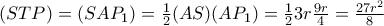 (STP)=(SAP_1)=\frac{1}{2} (AS)(AP_1)=\frac{1}{2} 3r \frac{9r}{4} =\frac{27r^2}{8}