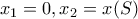\displaystyle{x_1=0, x_2=x(S)}