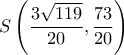 S\left( {\dfrac{{3\sqrt {119} }}{{20}},\dfrac{{73}}{{20}}} \right)