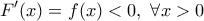 \displaystyle{F'(x)=f(x)<0,\ \forall x>0}
