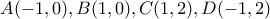 A(-1, 0), B(1, 0), C(1, 2), D(-1, 2)