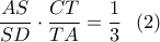\dfrac{{AS}}{{SD}} \cdot \dfrac{{CT}}{{TA}} = \dfrac{1}{3}\,\,\,\left( 2 \right)