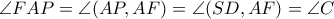 \angle FAP=\angle(AP,AF)=\angle (SD,AF)=\angle C