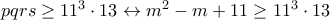 pqrs\geq 11^3\cdot 13 \leftrightarrow m^2-m+11\geq 11^3\cdot 13