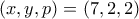 \displaystyle{(x , y , p)=(7 , 2 , 2)}