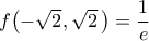 f\bigl({-\sqrt{2},\sqrt{2}\,}\bigr)=\dfrac{1}{e}