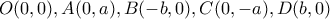 O(0,0), A(0,a), B(-b,0) , C(0,-a), D(b,0)