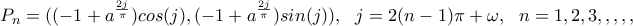 \displaystyle{P_n=((-1+a^\frac{2j}{\pi})cos(j), (-1+a^\frac{2j}{\pi})sin(j)), \  \ j=2(n-1)\pi+\omega, \ \ n=1,2,3,,,,,}