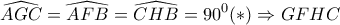 \displaystyle{ 
\widehat{AGC} = \widehat{AFB} = \widehat{CHB} = 90^0 (*) \Rightarrow GFHC 
}