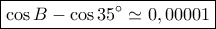 \boxed{\cos B - \cos 35^\circ  \simeq 0,00001}