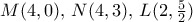 M(4,0), \, N(4,3), \, L(2, \frac {5}{2})
